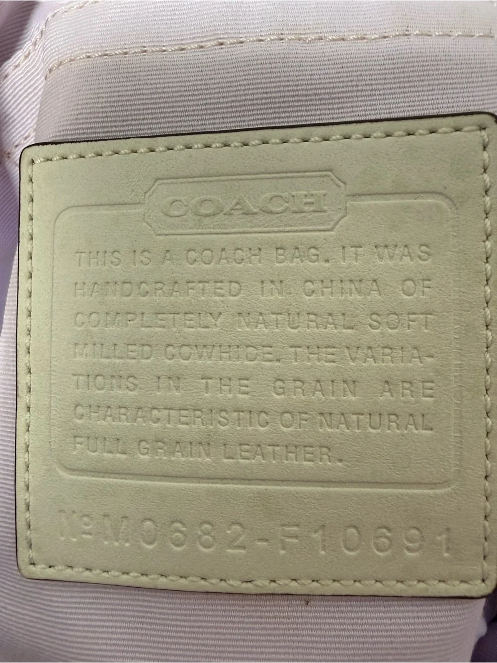 Coach Lilac Leather Tote with Cream Trim and Straps